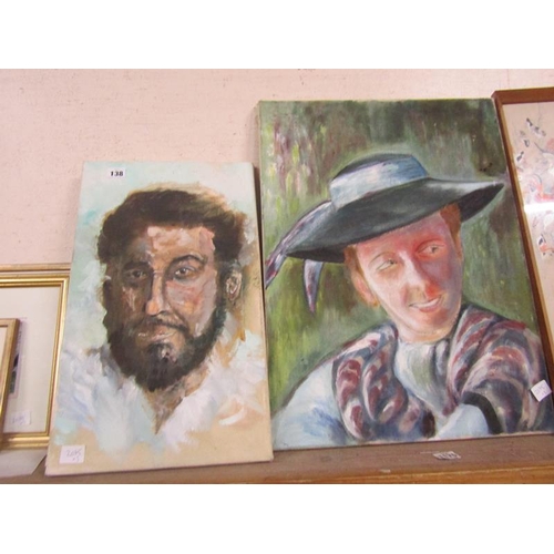 138 - THREE UNFRAMED OILS, LANDSCAPE AND PORTRAIT