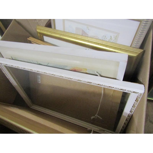 147 - BOX OF FRAMED WATERCOLOURS AND PRINTS