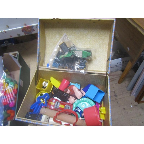 296 - QTY OF CHILDRENS TOYS - LEGO, DUPLO, STICKLEBRICKS, PUZZLES, WOODEN TRACK, CARS ETC