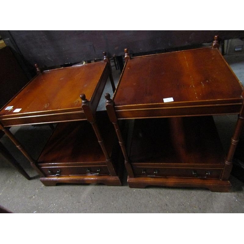 583 - TWO YEW WOOD TWO TIER TABLES