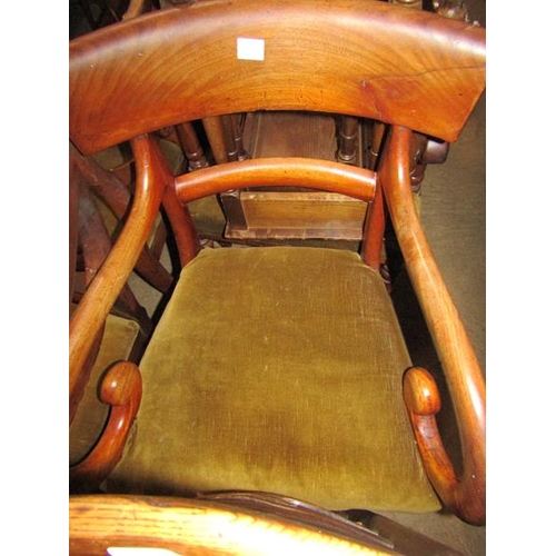 655 - TWO LADDERBACK CHAIRS, TWO VICTORIAN ARMCHAIRS AND A NEST OF TABLES