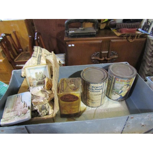 798 - LAUNDRY BOX AND SOME VINTAGE TINS