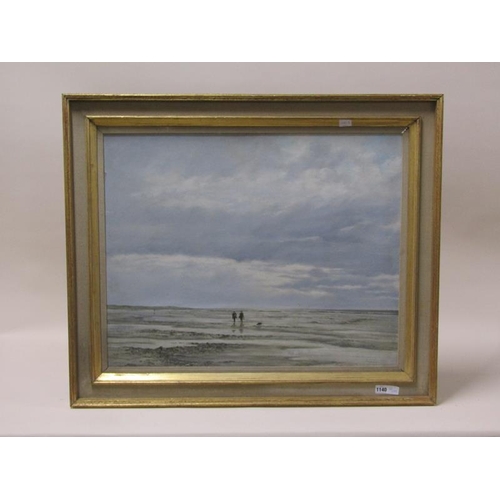 1140 - MACE -  TWO WILD FOWLERS WITH DOG ON BEACH, SIGNED OIL ON PANEL, FRAMED, 60CM X 75CM