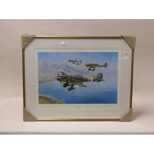 1141 - TWO ROBERT TAYLOR COLOURED PRINTS - STUKA & IN DEFENCE OF THE REICH, WITH PILOT SIGNATURES, EACH APP... 