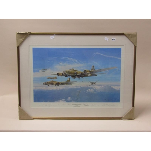 1148 - ROBERT TAYLOR - PAIR, COLOURED PRINTS - RETURN FROM SCHWEINFURT & ENCOUNTER, BOTH SIGNED BY PILOTS, ... 