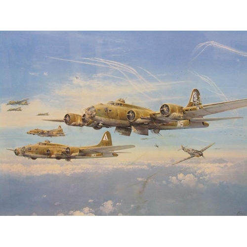 1148 - ROBERT TAYLOR - PAIR, COLOURED PRINTS - RETURN FROM SCHWEINFURT & ENCOUNTER, BOTH SIGNED BY PILOTS, ... 