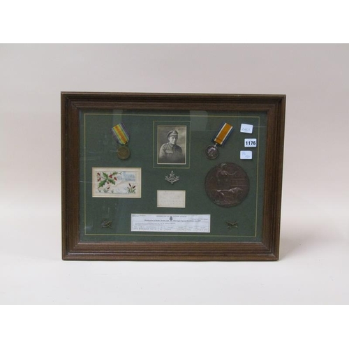 1176 - F/G DISPLAY OF MEMORABILIA RELATING TO PRIVATE OLIVER WILLIAM HARWOOD, WWI