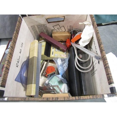 1262 - BOX OF MEASURING INSTRUMENTS, DRAWING INSTRUMENTS ETC