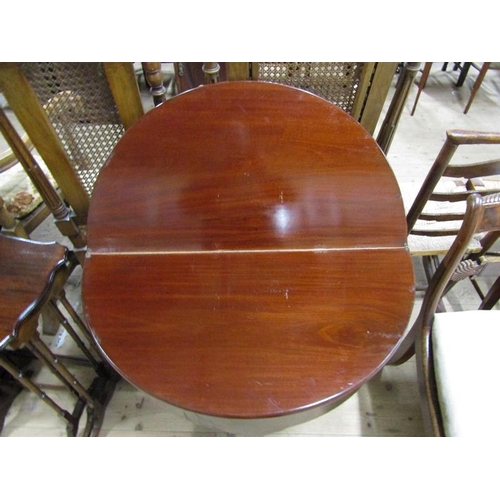 1848 - LATE GEORGIAN MAHOGANY DEMI LUNE FOLD OVER TABLE, 76CM W, 73CM H