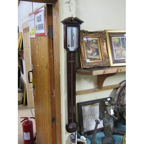 1177 - GEORGIAN MAHOGANY CASED STICK BAROMETER, 94CM L