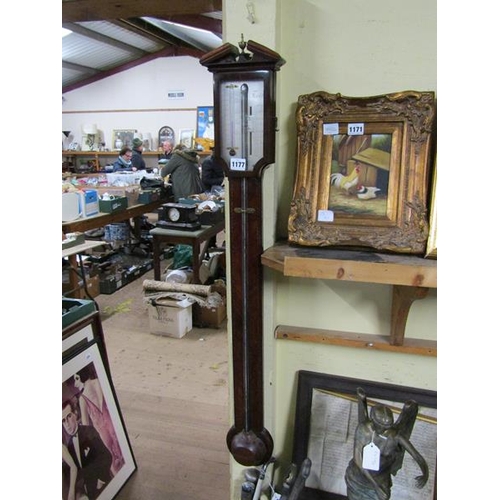 1177 - GEORGIAN MAHOGANY CASED STICK BAROMETER, 94CM L