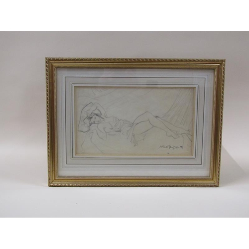 1214 - Sir William Russell Flint - Helen, pencil drawing, signed, framed and glazed, 18.5cm x 32.5cm.