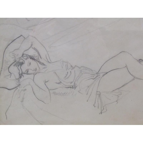 1214 - Sir William Russell Flint - Helen, pencil drawing, signed, framed and glazed, 18.5cm x 32.5cm.