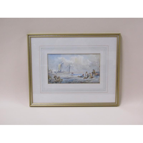 1215 - Thomas Creswick 1811/1869 - Fishermans tale, signed, watercolour, framed and glazed, 11.5cm x 20.5cm... 