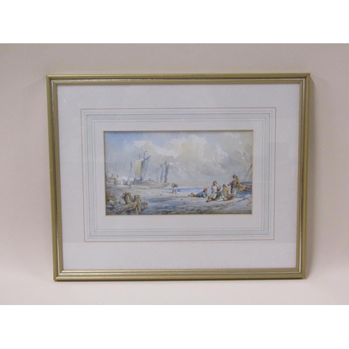 1215 - Thomas Creswick 1811/1869 - Fishermans tale, signed, watercolour, framed and glazed, 11.5cm x 20.5cm... 