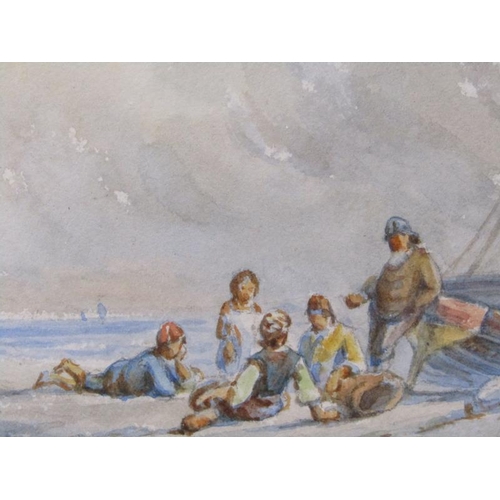 1215 - Thomas Creswick 1811/1869 - Fishermans tale, signed, watercolour, framed and glazed, 11.5cm x 20.5cm... 