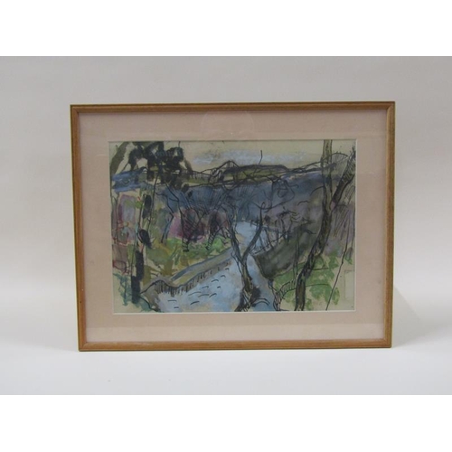 1216 - Haig - study of fisherman below Scots View, watercolour, signed and dated 84, framed and glazed, 26c... 