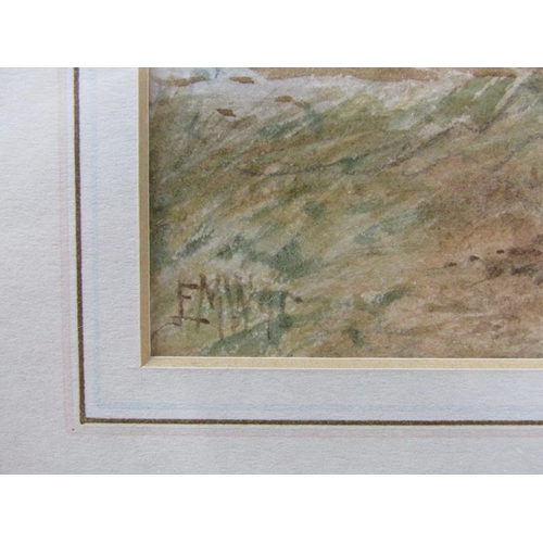 1219 - Edmund Morison Wimperis - fisherman close to a wooden foot bridge, signed, watercolour, framed and g... 