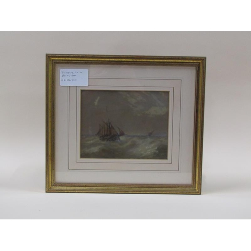 1222 - M E Herbert - Sailing vessels in stormy sea, watercolour, framed and glazed, 15.5cm x 20cm.