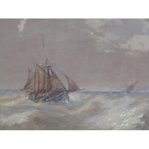 1222 - M E Herbert - Sailing vessels in stormy sea, watercolour, framed and glazed, 15.5cm x 20cm.