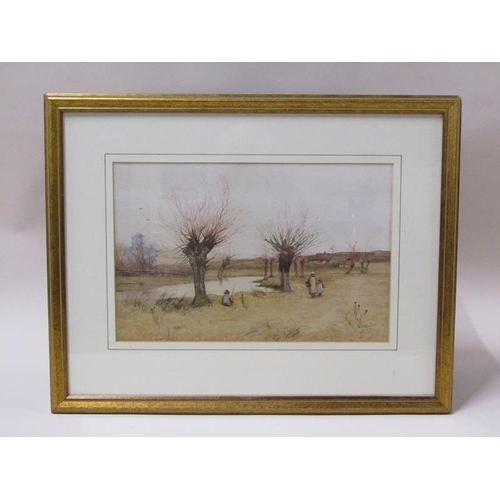 1237 - Will Anderson - children beside a river, signed watercolour, framed and glazed, 26cm x 35cm.