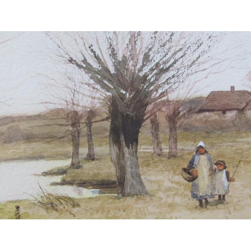 1237 - Will Anderson - children beside a river, signed watercolour, framed and glazed, 26cm x 35cm.