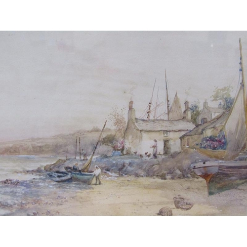 1239 - J Hughes Clayton - a fishing village, signed watercolour, framed and glazed, 26cm x 46cm.