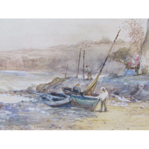 1239 - J Hughes Clayton - a fishing village, signed watercolour, framed and glazed, 26cm x 46cm.