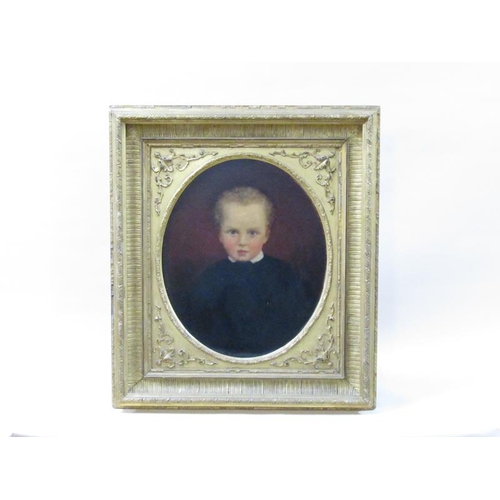 1244 - Unsigned 19c - portrait of a young boy, oval framed, oil on canvas, 56cm x 46cm.