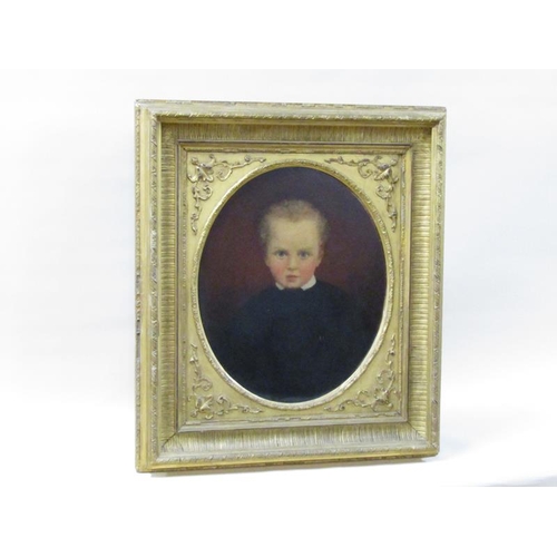 1244 - Unsigned 19c - portrait of a young boy, oval framed, oil on canvas, 56cm x 46cm.