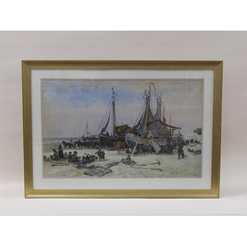 1247 - Alex Ballingall 1883 - Dutch fishing fleet unloading the catch,  signed and dated, framed and glazed... 