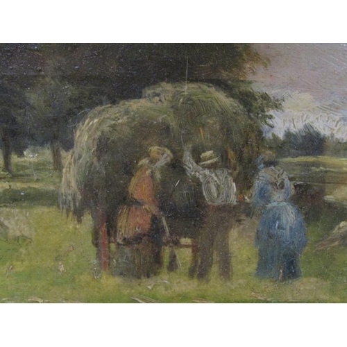 1250 - William Darling McKay 1844/1924 - harvesting near Ormiston, signed in mono, oil on board, framed, 15... 