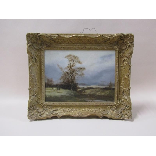 1252 - Ron Trickett - Study in shooting, signed oil on board, framed, 29cm x 39cm.