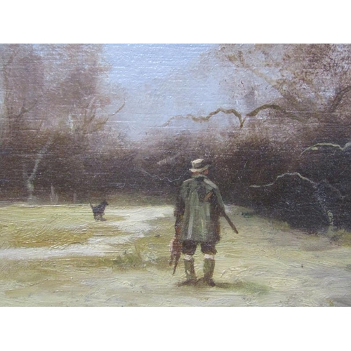 1252 - Ron Trickett - Study in shooting, signed oil on board, framed, 29cm x 39cm.