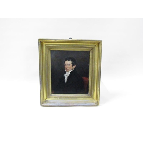 1257 - Unsigned 19c - portrait of a gentleman with white cravat, oil on canvas, framed, 29cm x 25cm.