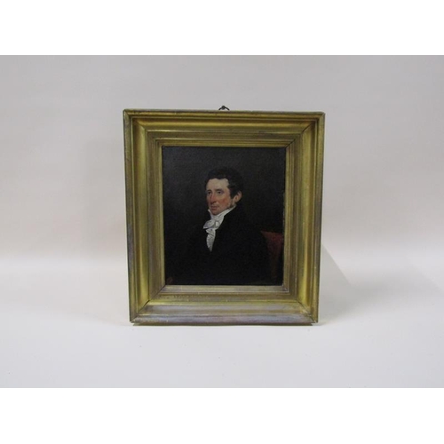 1257 - Unsigned 19c - portrait of a gentleman with white cravat, oil on canvas, framed, 29cm x 25cm.