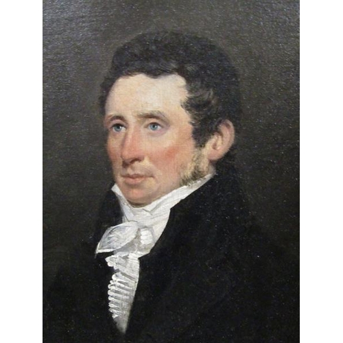 1257 - Unsigned 19c - portrait of a gentleman with white cravat, oil on canvas, framed, 29cm x 25cm.