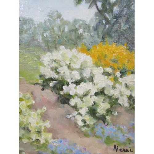 1266 - Marie Lucie-Nessie Valtat - summer flowers, signed 'Nessi', oil on canvas, framed, 22.5cm x 17.5cm.