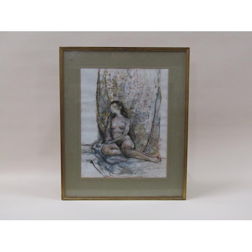 1267 - M. D'Aquilar 73 - portrait of a nude female, signed and ated, framed and glazed, 48cm x 38cm.