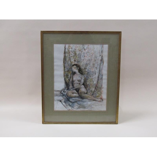 1267 - M. D'Aquilar 73 - portrait of a nude female, signed and ated, framed and glazed, 48cm x 38cm.