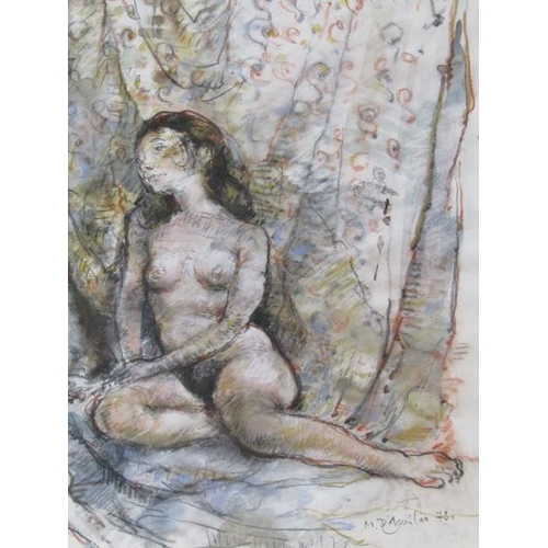 1267 - M. D'Aquilar 73 - portrait of a nude female, signed and ated, framed and glazed, 48cm x 38cm.