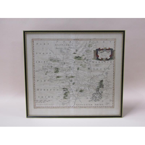 1275 - A Robert Morden map of Worcestershire, part coloured, framed and glazed, the map 36cm x 42cm.