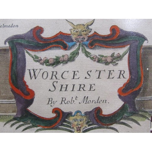 1275 - A Robert Morden map of Worcestershire, part coloured, framed and glazed, the map 36cm x 42cm.