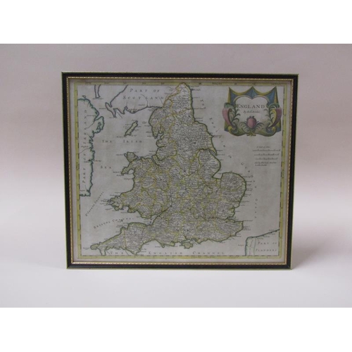 1277 - A Robert Morden map of England, part coloured, framed and glazed, the map 36cm x 42cm.