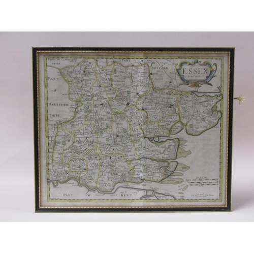 1280 - A Robert Morden map of Essex, part coloured, framed and glazed, the map 34cm x 42cm.