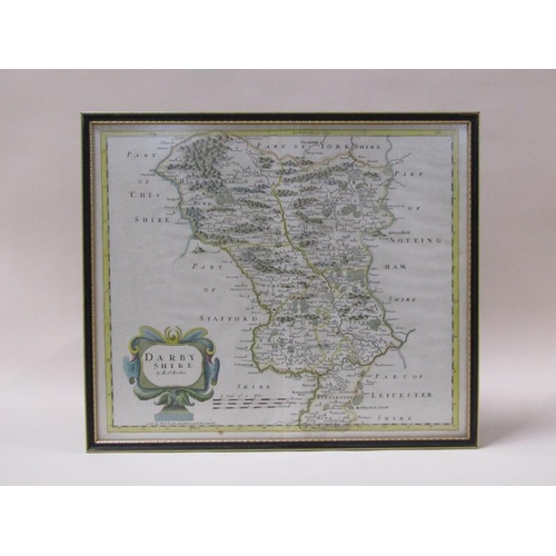 1282 - A Robert Morden map of Darby Shire, part coloured, framed and glazed, the map 36cm x 42cm.