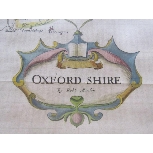 1284 - A Robert Morden map of Oxfordshire, part coloured, framed and glazed, the map 42cm x 36cm.