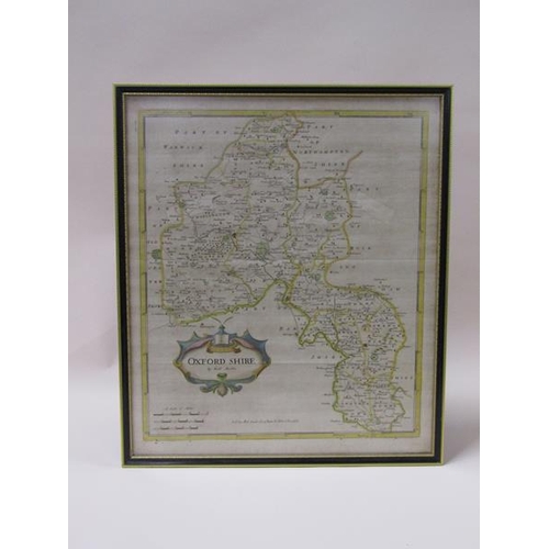 1284 - A Robert Morden map of Oxfordshire, part coloured, framed and glazed, the map 42cm x 36cm.