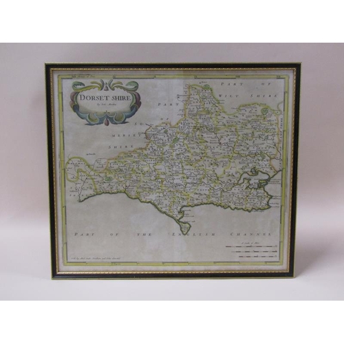 1286 - A Robert Morden map of Dorset Shire, part coloured, framed and glazed, the map 36cm x 42cm.