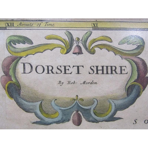 1286 - A Robert Morden map of Dorset Shire, part coloured, framed and glazed, the map 36cm x 42cm.